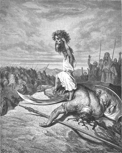 Selon la Bible, quel géant philistin David abat-il d'une pierre ?